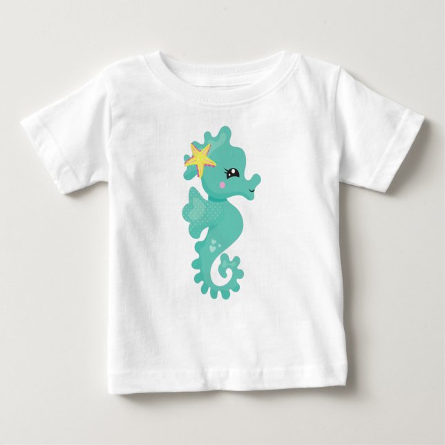 Camiseta De Bebé Caballo de mar, caballito de mar verde, pez estrel (Anverso)