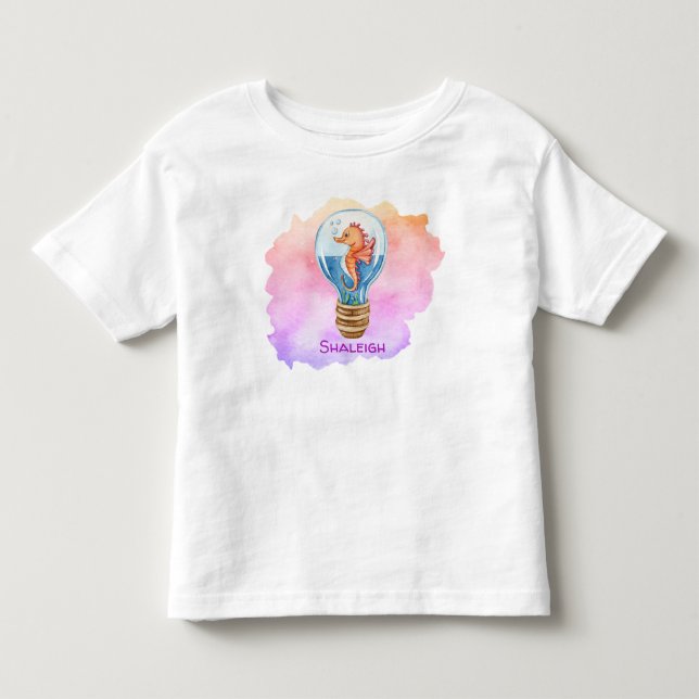 Camiseta De Bebé Caballo De Mar Cuto En Bombilla Ligera - Fondo De  (Anverso)