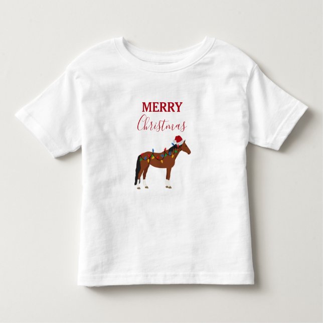 Camiseta De Bebé Caballo de Navidad Sombrero de Santa Luces de Navi (Anverso)