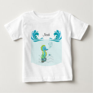 Camiseta De Bebé Caballo marino bebé   Camiseta azul personalizada 
