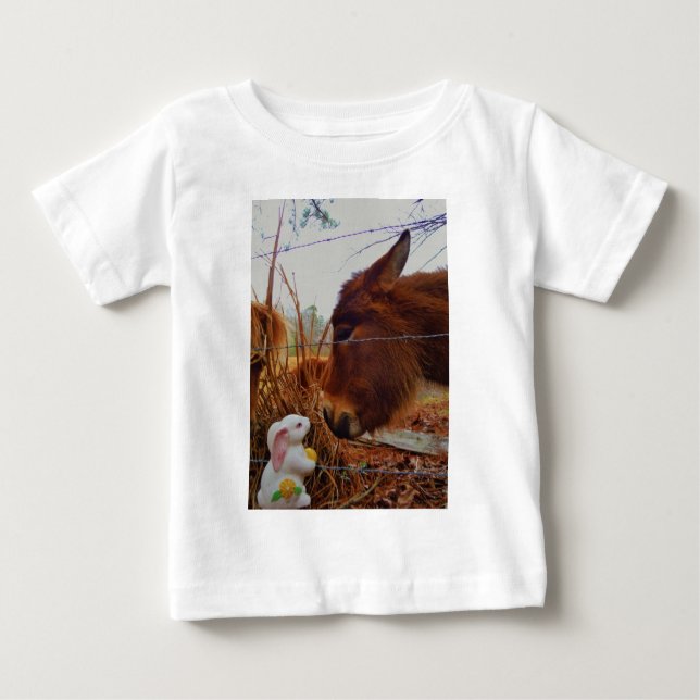 Camiseta De Bebé Caballo marrón en miniatura y conejo de Pascua (Anverso)