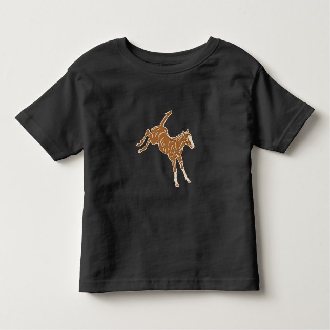 Camiseta De Bebé Caballo marrón pequeño - sobre salmón rosado. (Anverso)