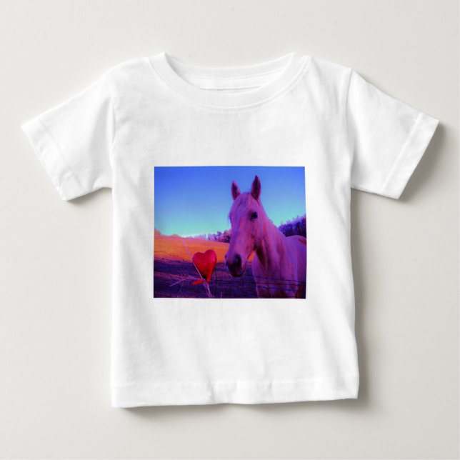 Camiseta De Bebé Caballo marrón y corazón rojo (Anverso)