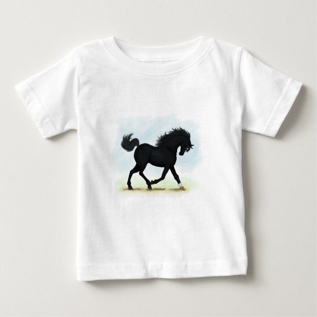 Camiseta De Bebé Caballo negro con estrella y calcetín (Black Beaut (Anverso)