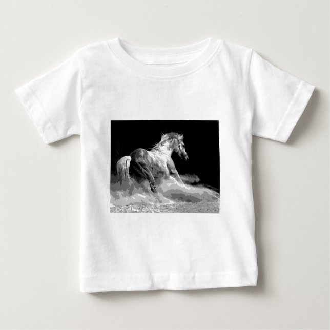 Camiseta De Bebé Caballo negro y blanco en acción (Anverso)