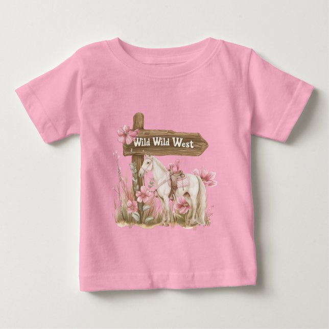 Camiseta De Bebé Caballo Occidental Floral Rosa Floral Oeste Salvaj (Anverso)