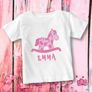 Camiseta De Bebé Caballo rosado lindo nombre bebé niña