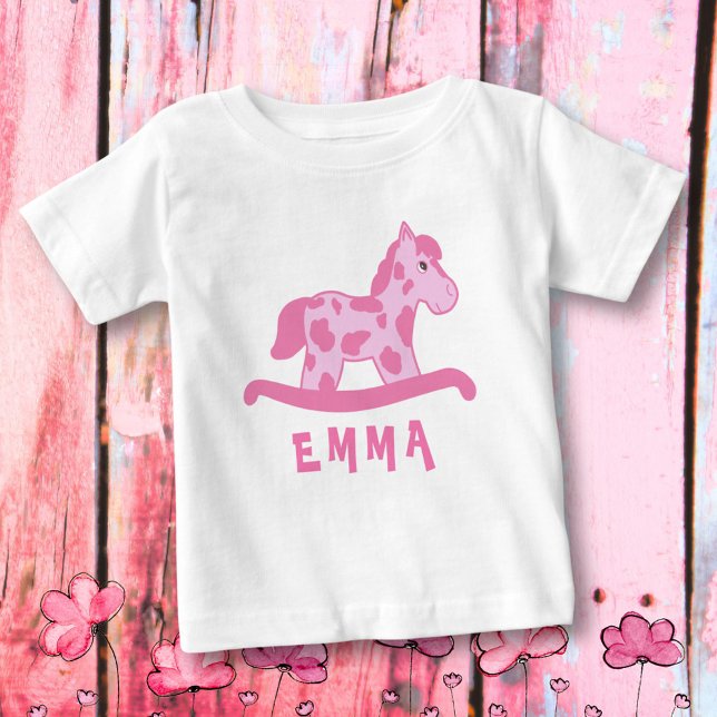 Camiseta De Bebé Caballo rosado lindo nombre bebé niña (Subido por el creador)