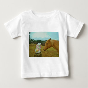 Camiseta De Bebé Caballo y conejito de pascua amarillos rubios