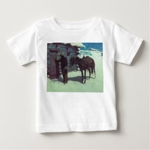Camiseta De Bebé Caballo y vaquero en nieve invernal