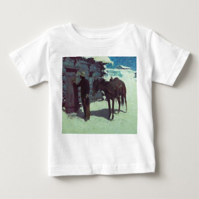 Camiseta De Bebé Caballo y vaquero en nieve invernal (Anverso)