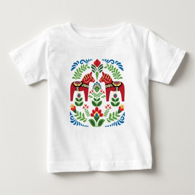 Camiseta De Bebé Caballos de dala suecos rojos (Anverso)