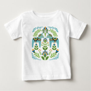 Camiseta De Bebé Caballos de dala suecos Verde azulados