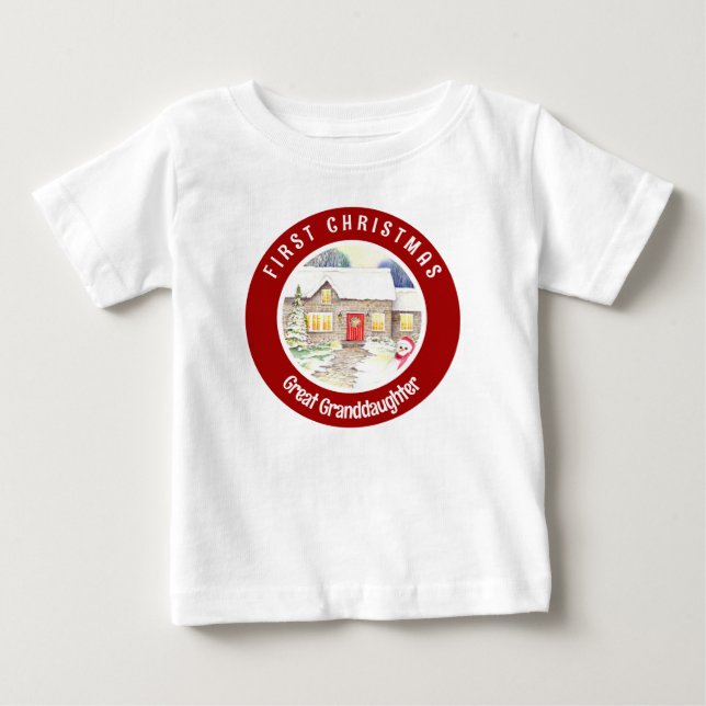 Camiseta De Bebé Cabaña de nieve primer círculo rojo de Navidad (Anverso)