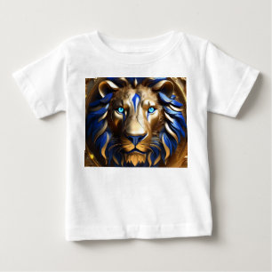Camiseta De Bebé Cabeza de León Azul y Dorada,