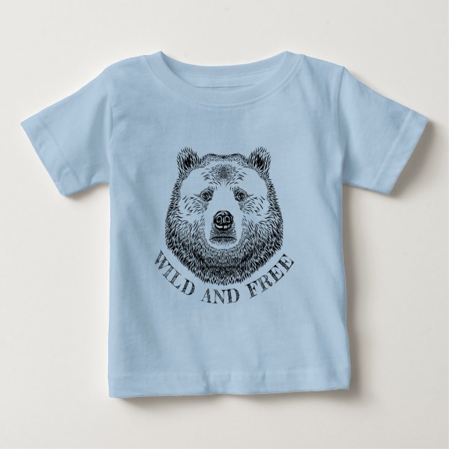 Camiseta De Bebé Cabeza De Oso, Silvestre Y Libre, Ilustracion Derr (Anverso)