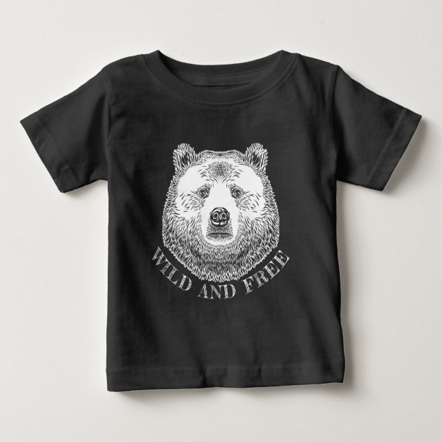 Camiseta De Bebé Cabeza De Oso, Silvestre Y Libre, Ilustracion Derr (Anverso)