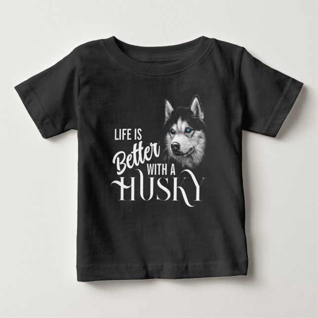 Camiseta De Bebé Cabeza Retrato Siberian Husky Con Ojos Azules (Anverso)