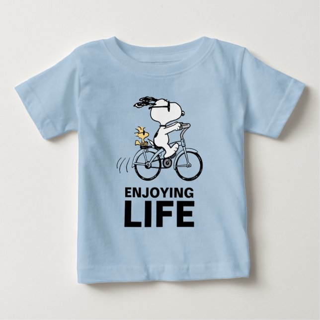 Camiseta De Bebé Cacahuetes | Bicicleta Snoopy & Woodstock (Anverso)