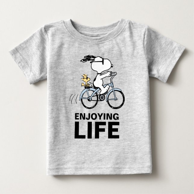 Camiseta De Bebé Cacahuetes | Bicicleta Snoopy & Woodstock (Anverso)