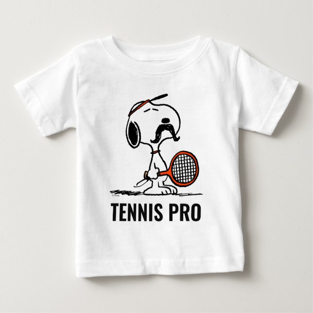 Camiseta De Bebé Cacahuetes | Bigote de Snoopy jugando tenis (Anverso)