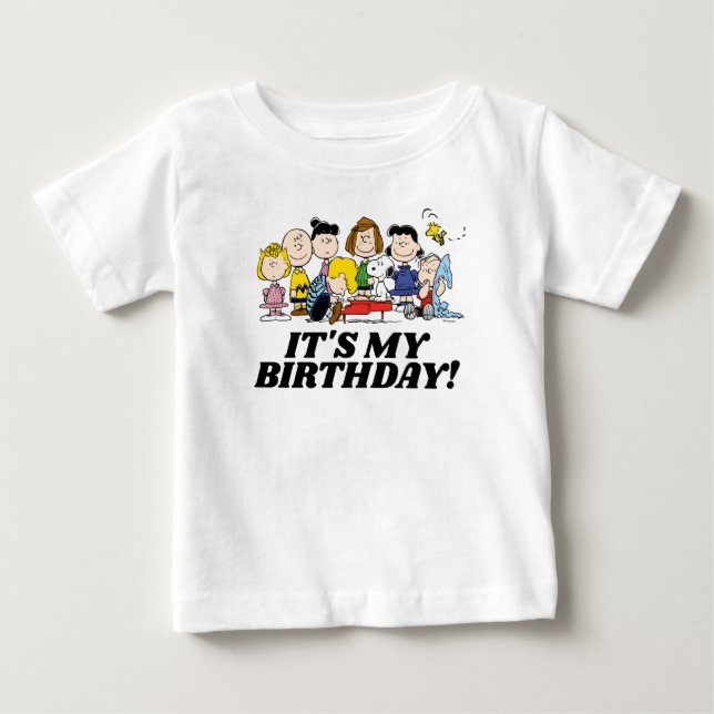 Camiseta De Bebé Cacahuetes | Charlie Brown y Gang es mi cumpleaños (Anverso)