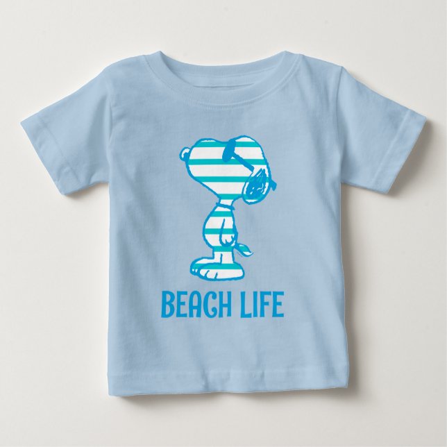 Camiseta De Bebé Cacahuetes | Gafas de sol Snoopy Cyan Stripes (Anverso)