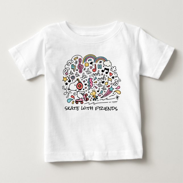 Camiseta De Bebé Cacahuetes | Patinaje Snoopy & Woodstock Roller (Anverso)