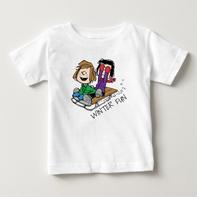 Camiseta De Bebé Cacahuetes | Patty Peppermint & Marcie Sled Riding (Anverso)