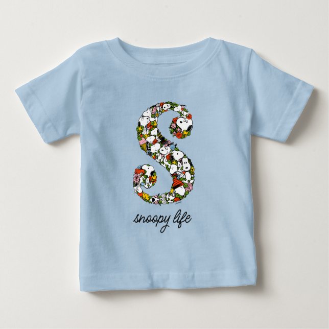 Camiseta De Bebé Cacahuetes | S es para Snoopy (Anverso)