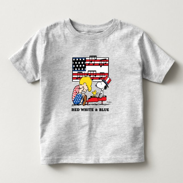 Camiseta De Bebé Cacahuetes | Schroeder patriótico, Woodstock y Sno (Anverso)