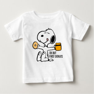 Camiseta De Bebé Cacahuetes   Snoopy OK but First Coffee