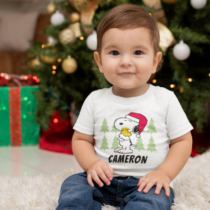 Camiseta De Bebé Cacahuetes   Snoopy & Woodstock Santa Claus Hug