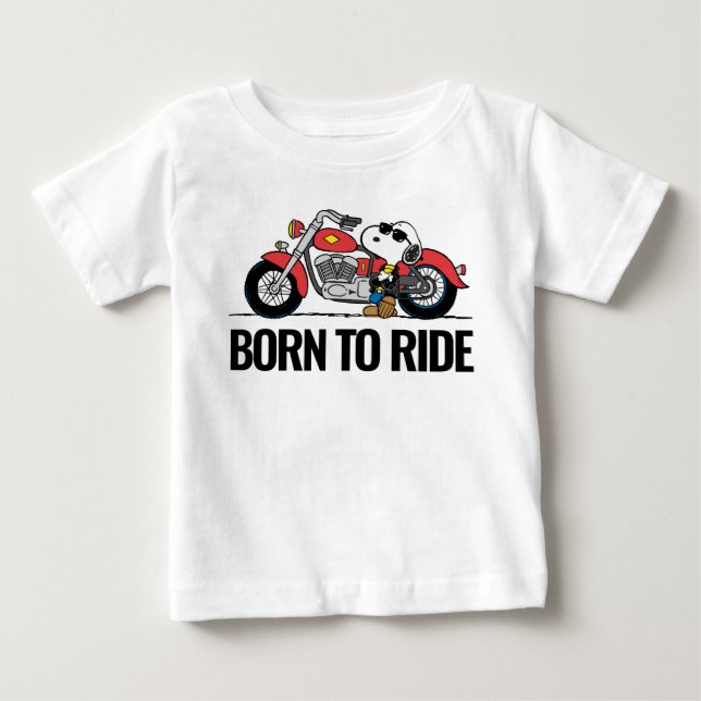 Camiseta De Bebé Cacahuetes | Snoopy y su motocicleta (Anverso)