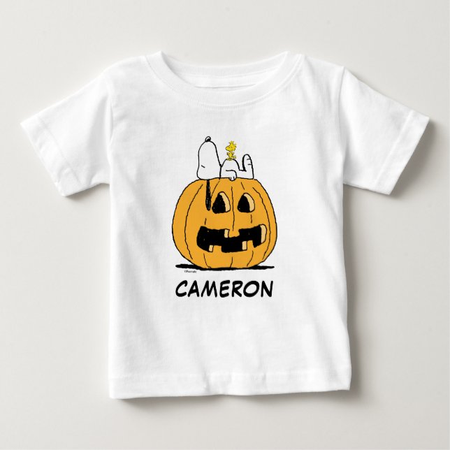 Camiseta De Bebé Cacahuetes | Snoopy y Woodstock Jack-O-Lantern (Anverso)