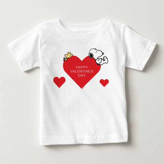 Camiseta De Bebé Cacahuetes | Woodstock y Snoopy Valentine (Anverso)