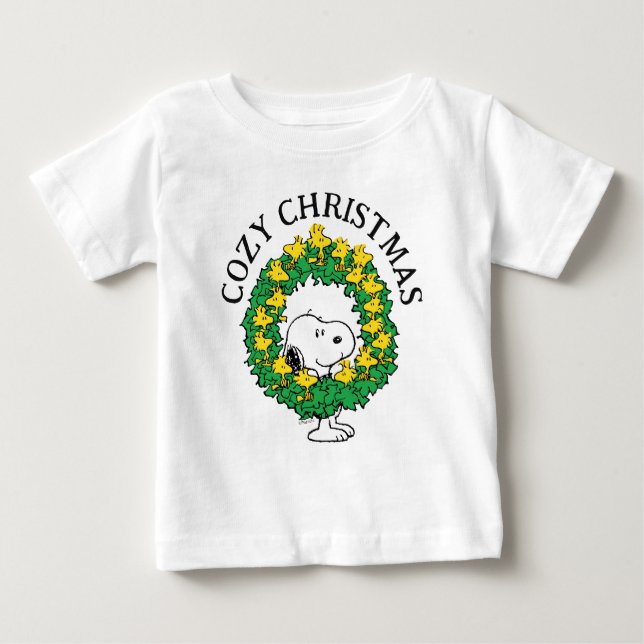 Camiseta De Bebé Cacahuetes | Wreath de Navidades Snoopy y Woodstoc (Anverso)