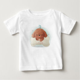 Camiseta De Bebé Cachorro Adorable con un Pájaro y Hueso