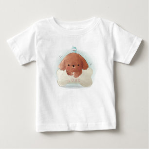 Camiseta De Bebé Cachorro Adorable con un Pájaro y Hueso