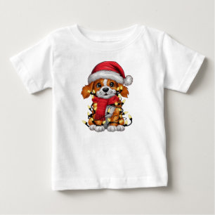 Camiseta De Bebé Cachorro adorable enredado en luces navideñas