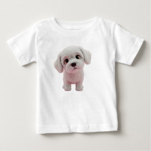 Camiseta De Bebé Cachorro Blanco Esponjoso Adorable con Ojos Grande