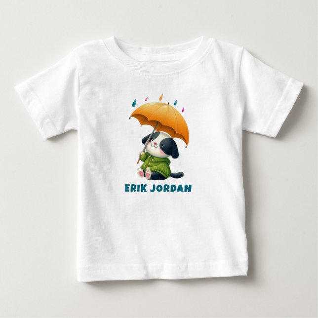 Camiseta De Bebé Cachorro con estrellas de paraguas en el cielo (Anverso)