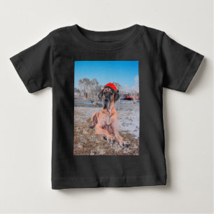 Camiseta De Bebé Cachorro Cute Gran Danés Sentado En Nieve Sombrero
