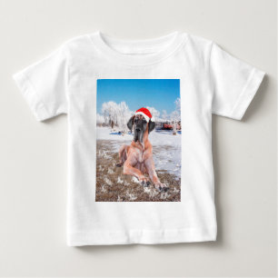 Camiseta De Bebé Cachorro Cute Gran Danés Sentado En Nieve Sombrero