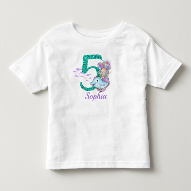 Camiseta De Bebé Cachorro de la sirena del bebé 5 cumpleaños (Anverso)