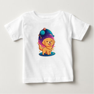 Camiseta De Bebé Cachorro Dorado Adorable en Espacio Colorido