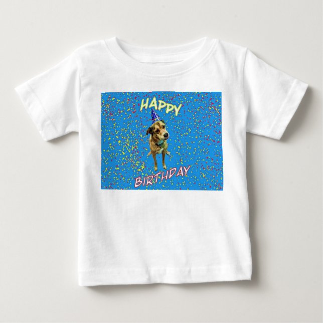 Camiseta De Bebé Cachorro en Gorra de cumpleaños - Diversión (Anverso)