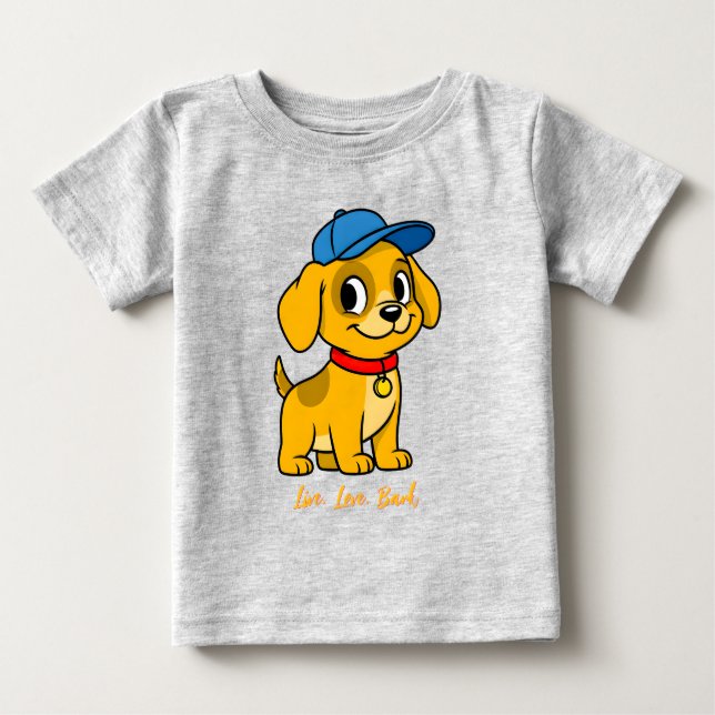 Camiseta De Bebé Cachorro Feliz con Gorra Azul (Anverso)