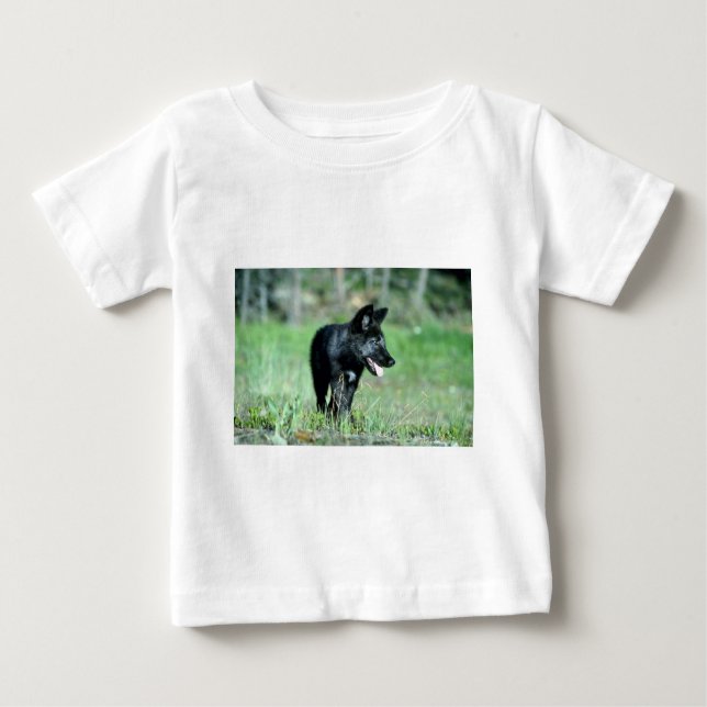 Camiseta De Bebé Cachorro gris del Lobo-verano (negro-fase) (Anverso)