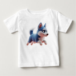 Camiseta De Bebé Cachorro Husky Azul Animado Corriendo